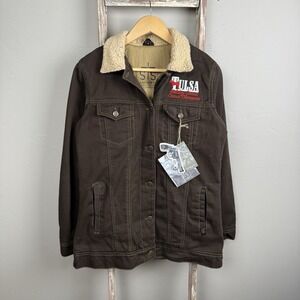 STS Ranchwear Brown Sherpa Liner Button Jacket Tulsa Circuit Champion Size Small